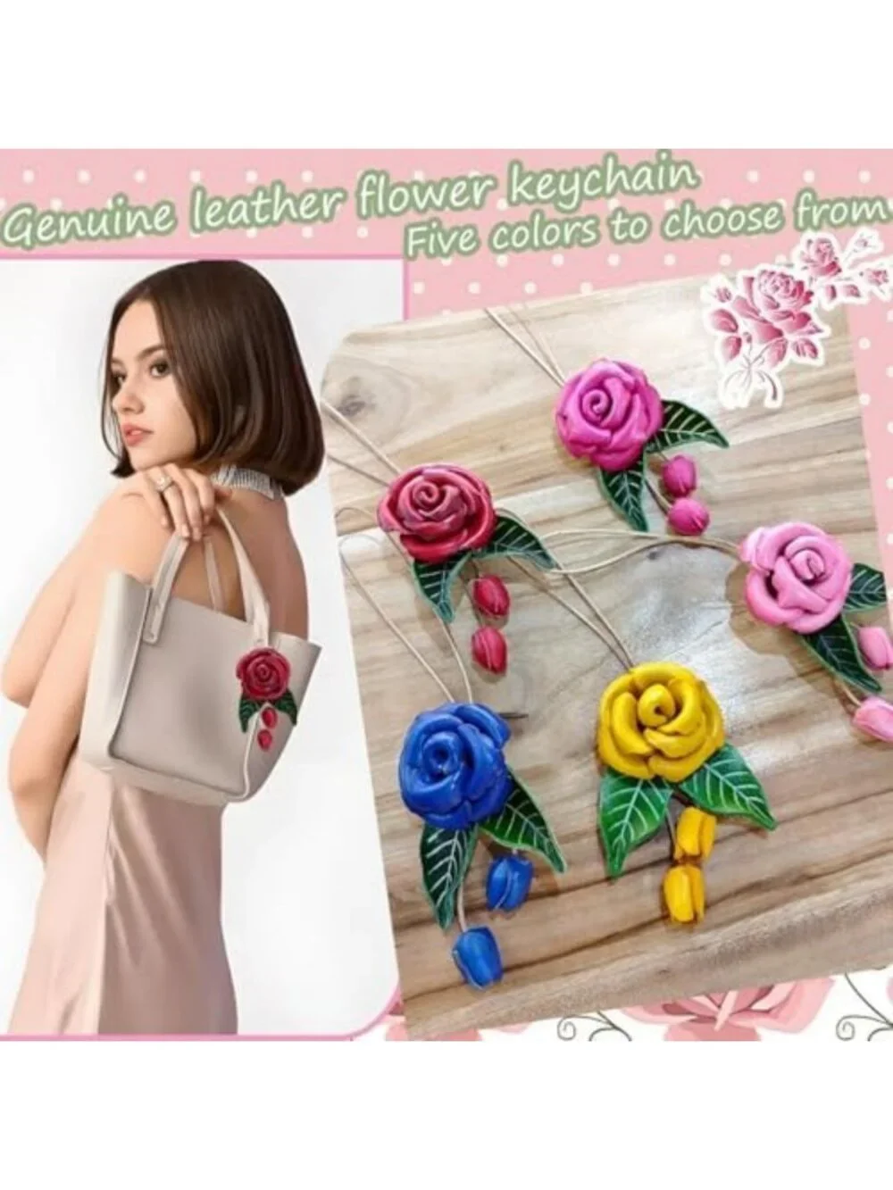 Handcrafted Leather Flower Bag Charm | Boho Keychain Pendant | Unique Purse